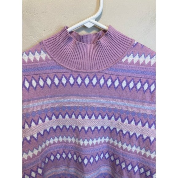 Aspen Mockneck Long Sleeve Lavender Fair Isle Print Cozy Sweater Size Large - Picture 3 of 10